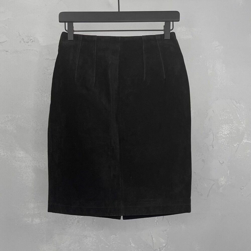 Vintage 1980s G-III Black Suede Leather Pencil Skirt Fits 26 Inch Waist